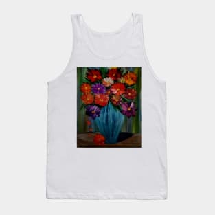 lovely color combination in this bouquet of flowers in a metallic deep torques blue vase Tank Top